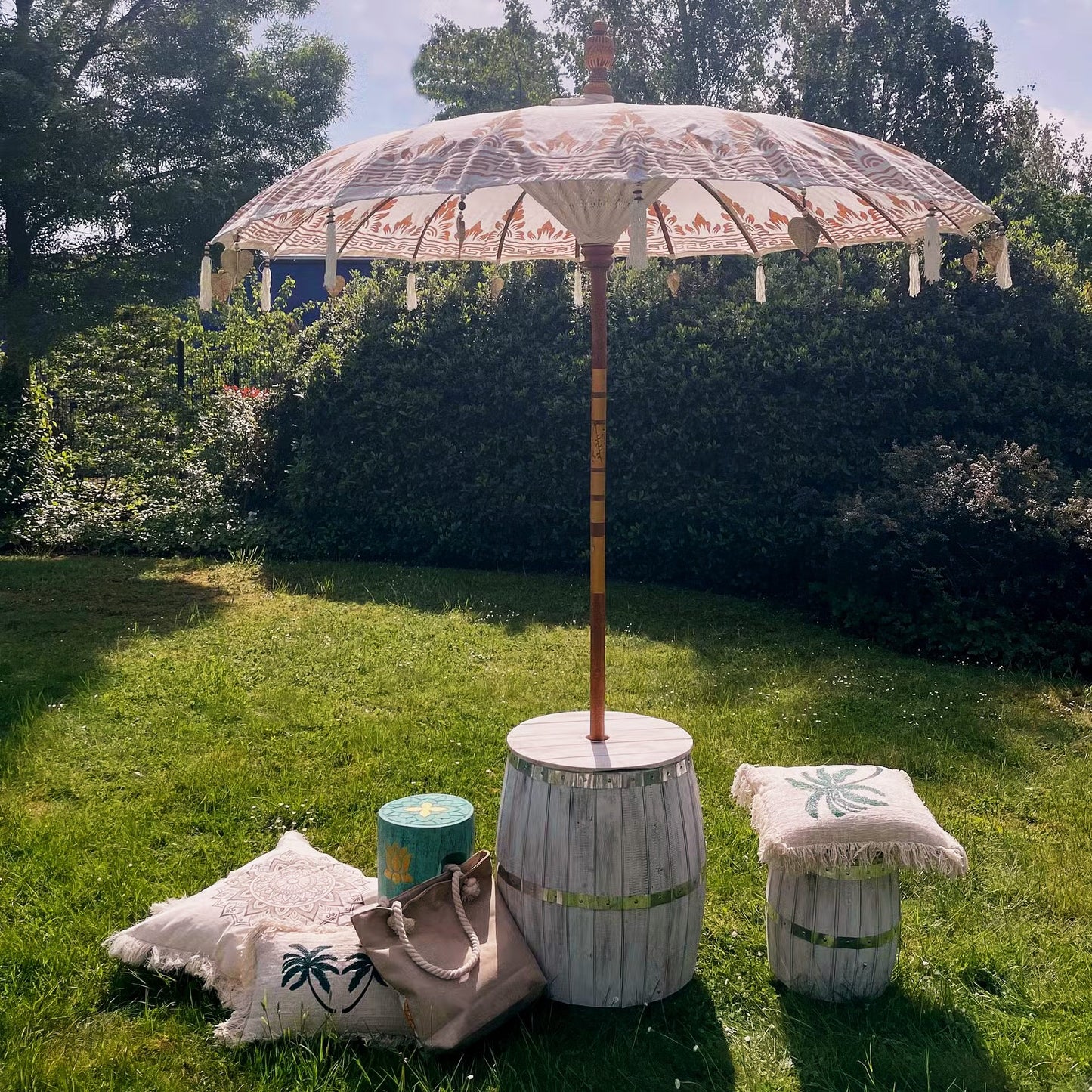 Gamalan Balinese Parasol- Burnt Orange or Turquoise Cotton 2m