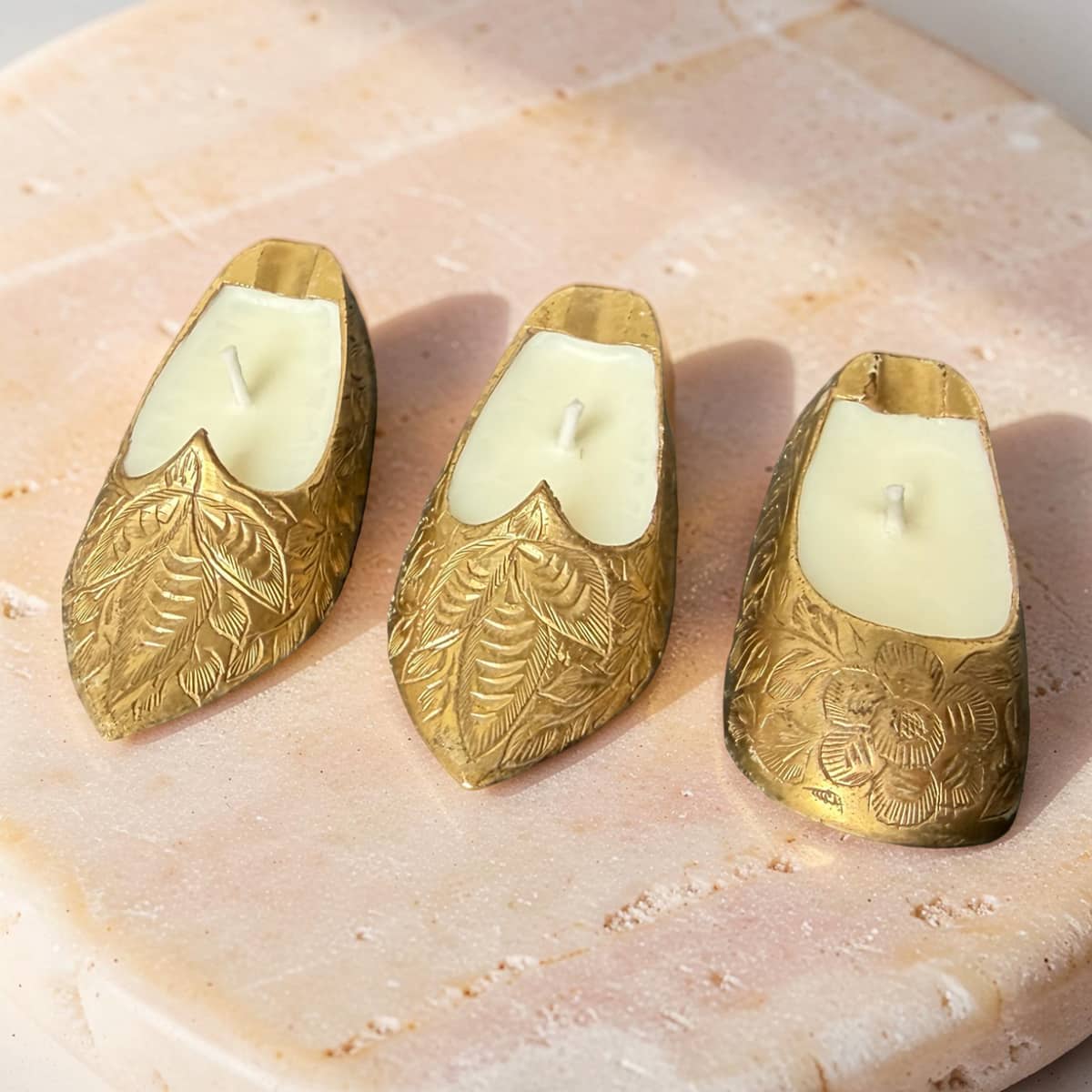 Petite Pabouches Brass Slipper Candles - Set of 3